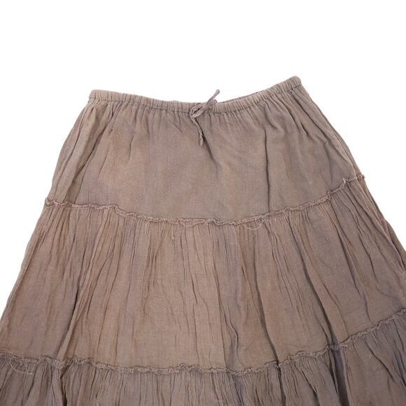 Colza Brown Cotton Tiered Midi Peasant Skirt M - Picture 2 of 5